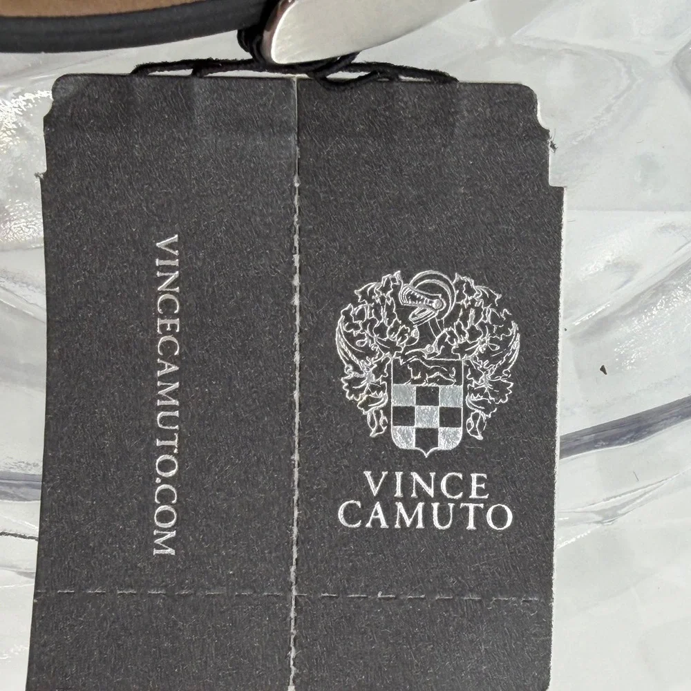 Vince Camuto Men Falco Stainless Steel  Silver Dial Blk Genuine Leather Band NEW